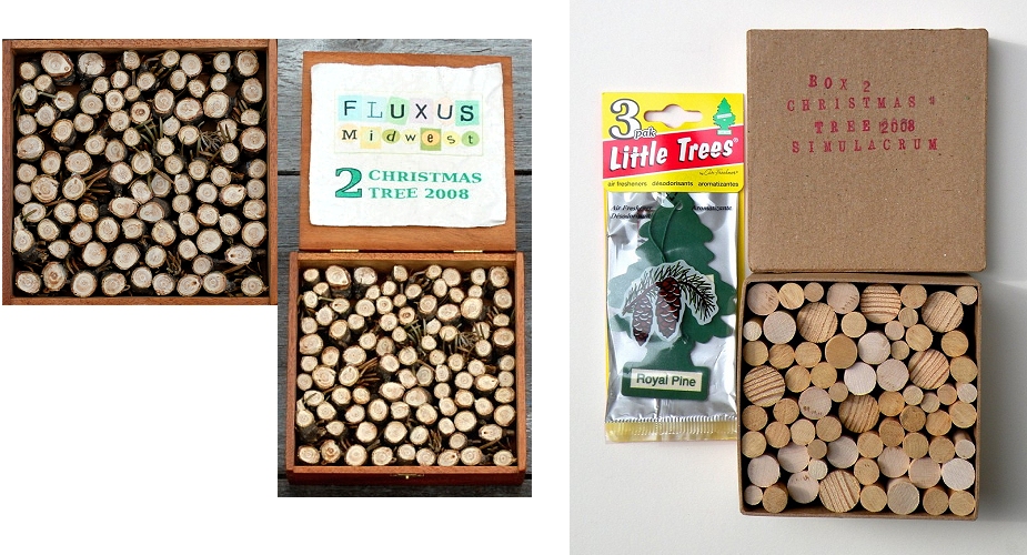 (l) allen bukoff . christmas tree 2008 box 2 / (r) j newton . box 2 christmas tree simulacrum 2008